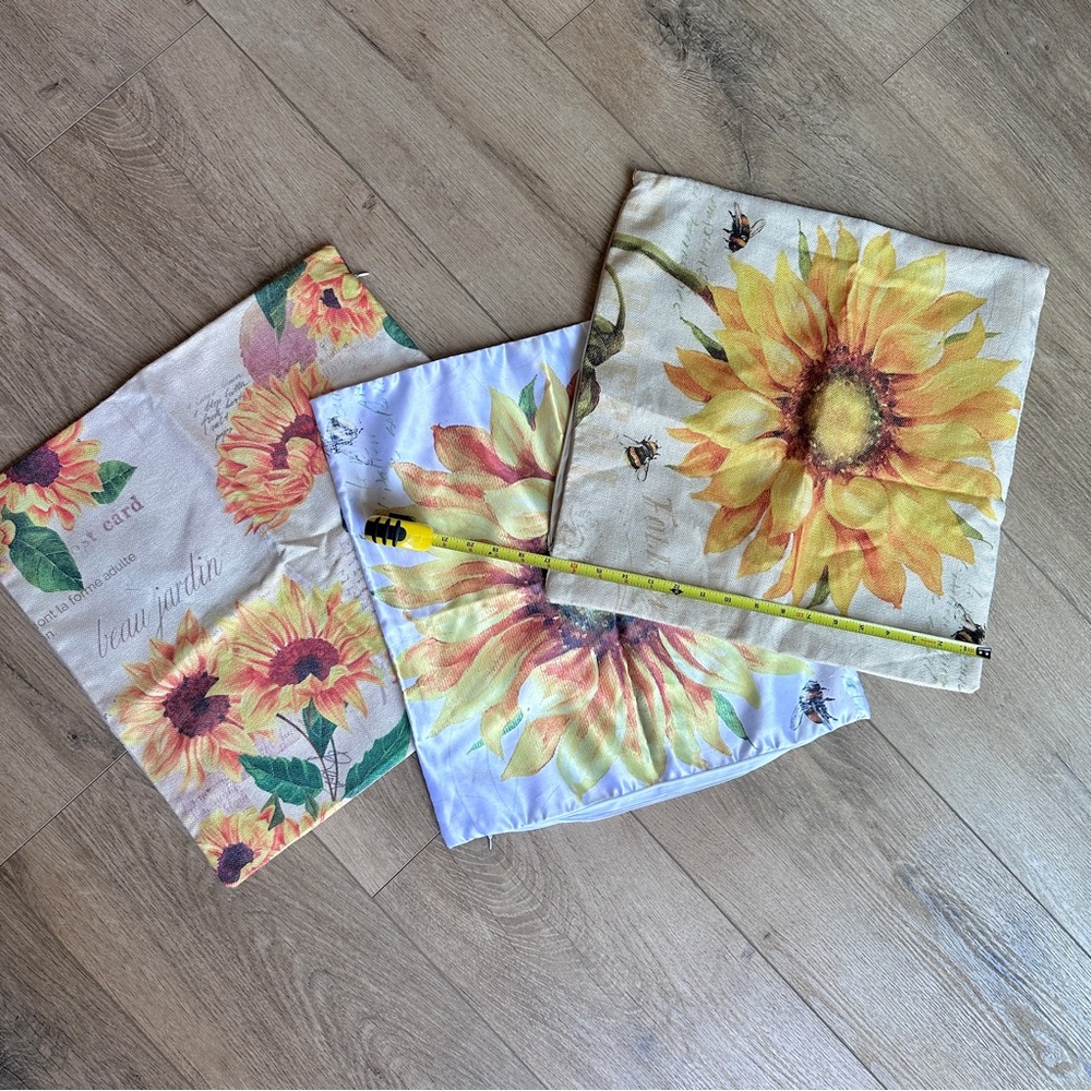 Sunflower Throw Pillowcase Covers - Set of 3! [17x17in]